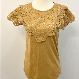 Jcrew Eyelet Flutter-Sleeve T- Shirt XS Top